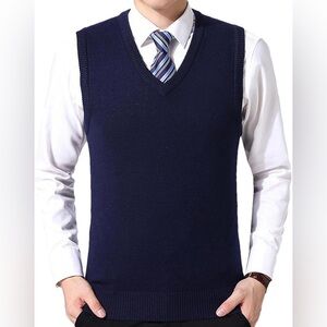 Amazon Essentials Wool Navy Blue Sleeveless V-Neck Knit Sweater Vest Size Large